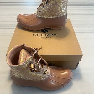 Sperry Women's Pink & Gold Leopard-Accent Duck Boots